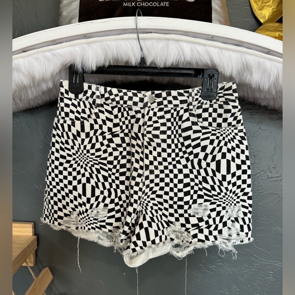 Le Lis Checkered Jean Shorts (M)